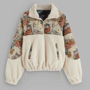 Cider Viral Cottagecore Fleece Floral Cat Knotte Sweatshirt Sz XL